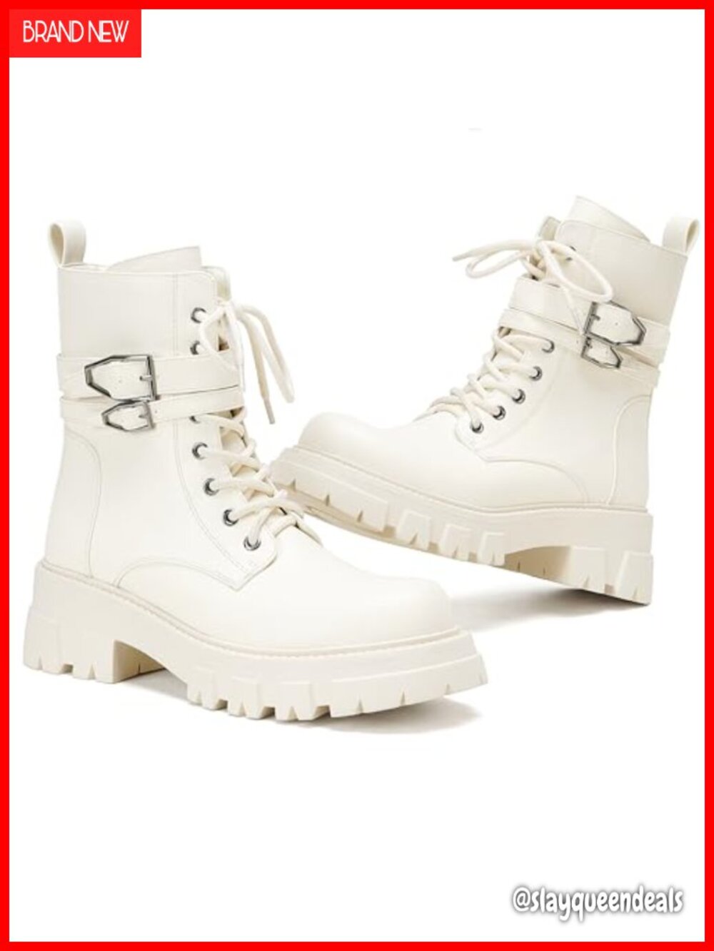 Women's Combat Boots Waterproof Vegan Leather Lug Sole Ankle Boot